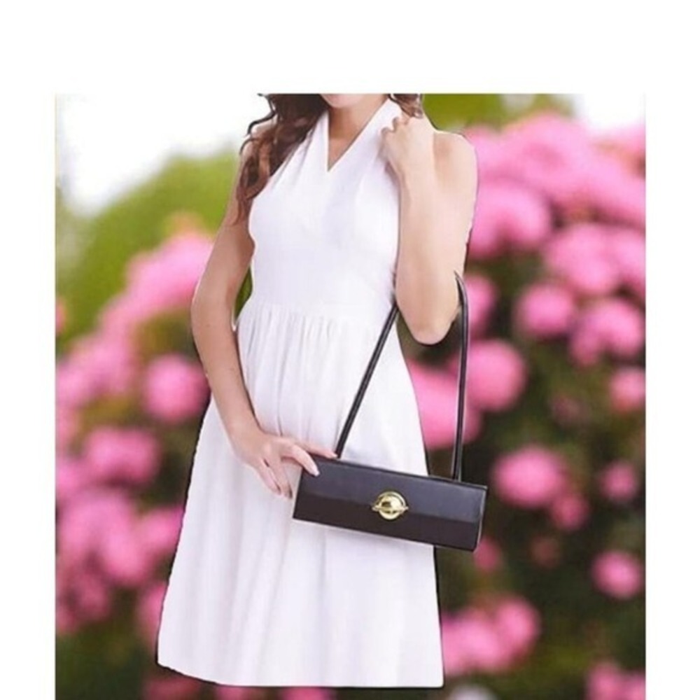 Purse Black Rectangular Shoulder Bag Gold Planet Turn Lock‎ Saturn Clasp Bag - Picture 2 of 8